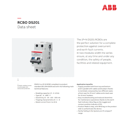 เบรกเกอร์กันดูด RCBO 32 1 POLE + NEUTRAL 6KA TYPE AC ABB รุ่น DS201 C6 AC-30 (ตัดไฟรั่ว 30MA)_3